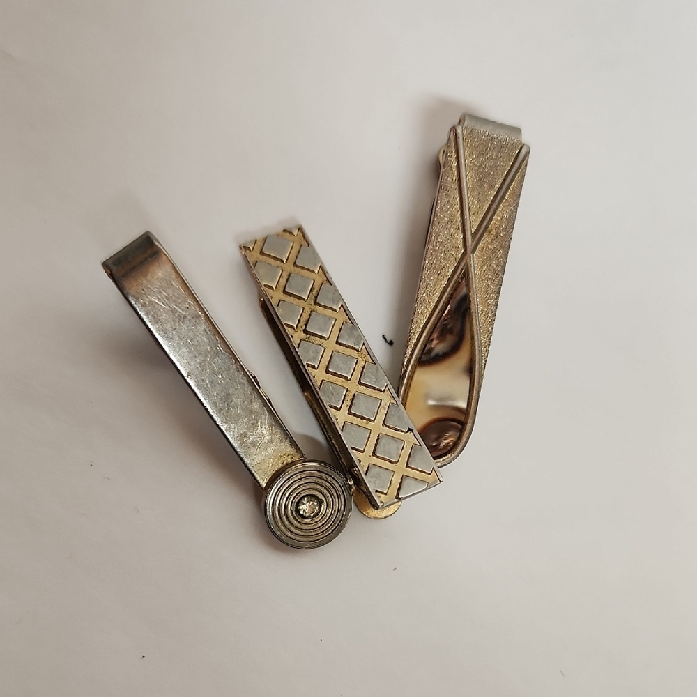 Elegant Vintage Faux Gold and Silver Tie Bar Clips 3 Pc Set